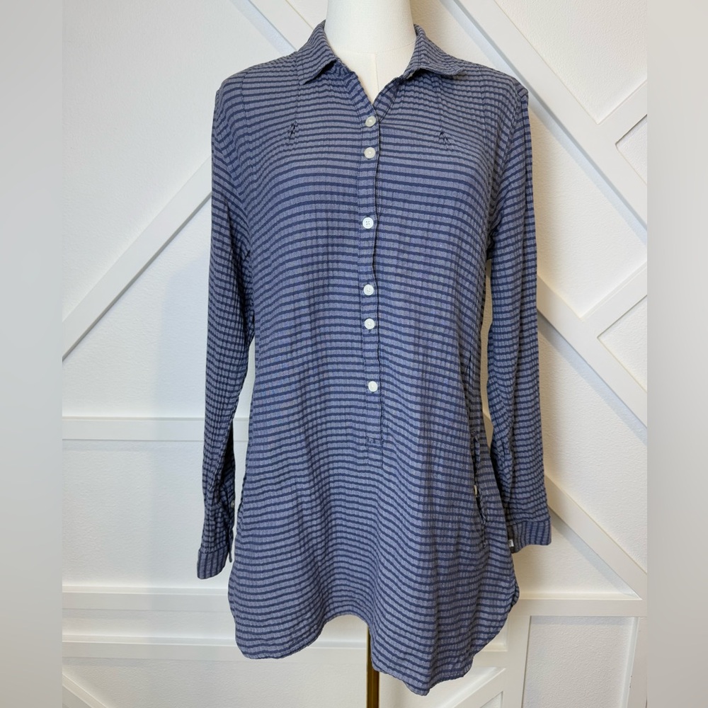 Toad&Co Mixologist Tunic Long Sleeve Blue Stripe Organic Cotton Women’s Medium - Picture 2 of 12
